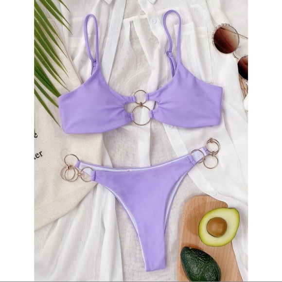 🔥HP!🔥 Pastel Lilac Metal Ring Bikini Swimsuit - Picture 3 of 6